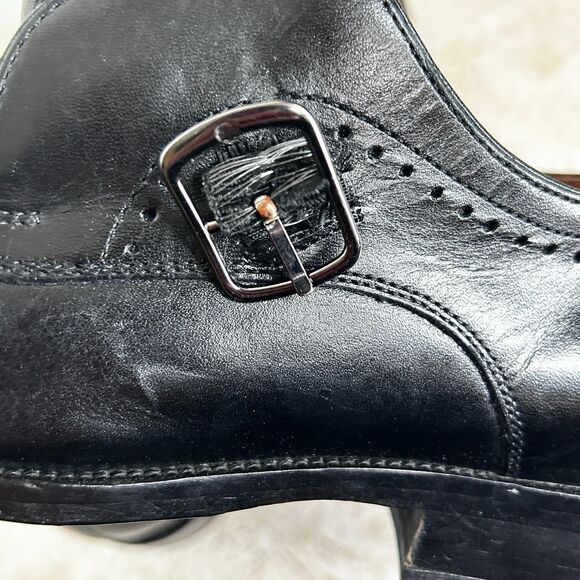 Johnston Murphy Monk Strap Shoes Mens Size 8 Black Leather Gunmetal Buckle - Picture 8 of 13